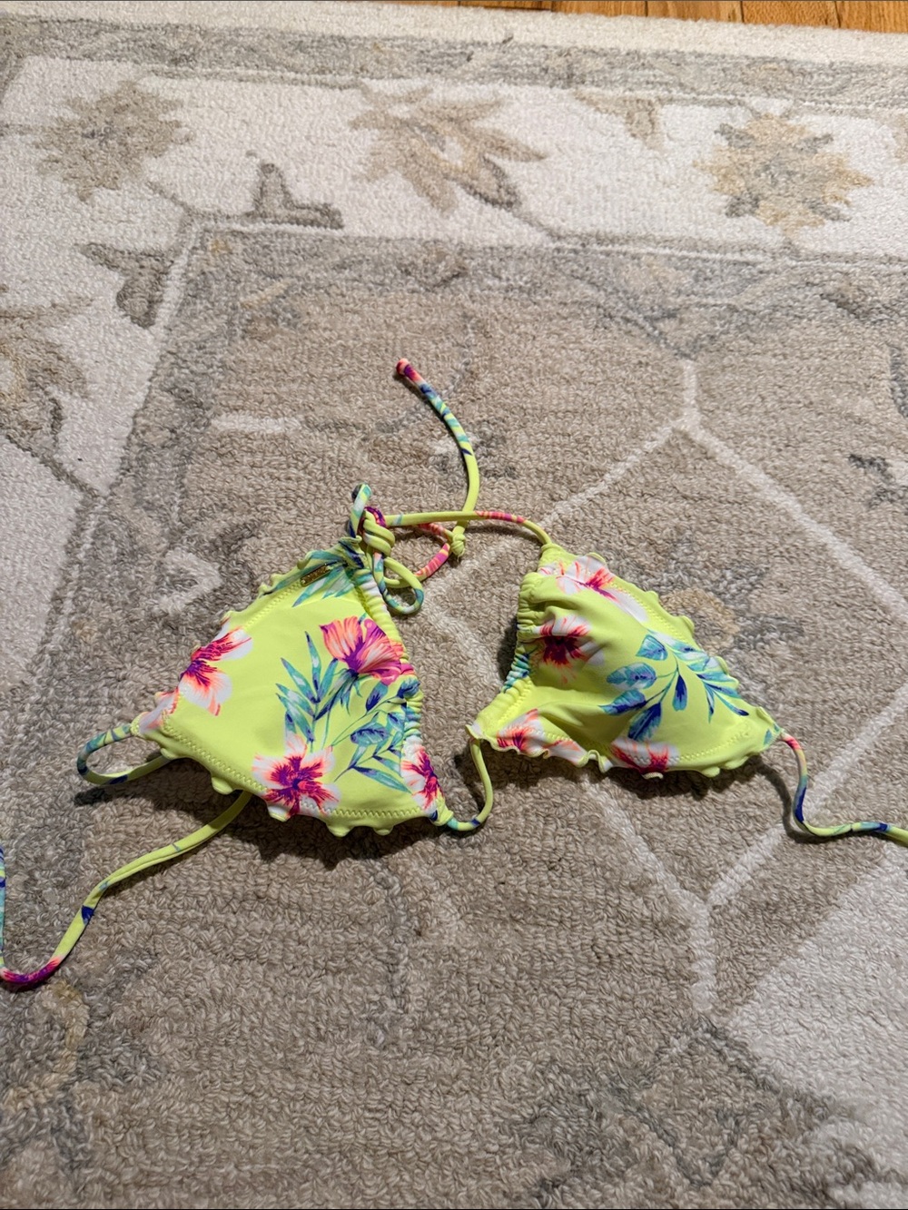 PINK Victoria's Secret Neon Yellow Tropical Floral Triangle Bikini Top